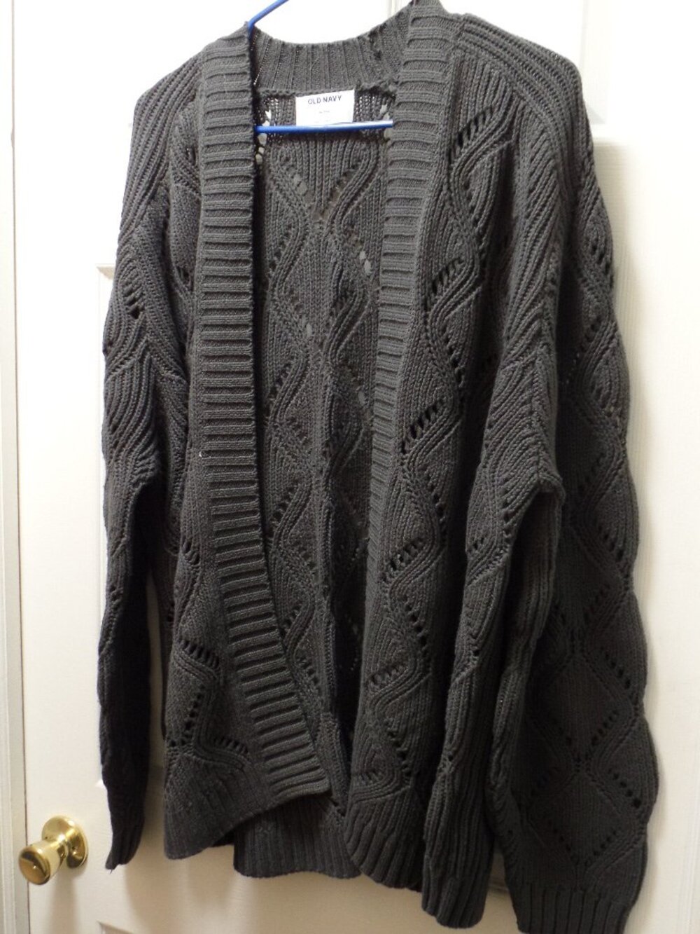 *EUC* Old Navy XL Tall 18 20 Crocheted Open Cardigan Panther Gray Grandma Look